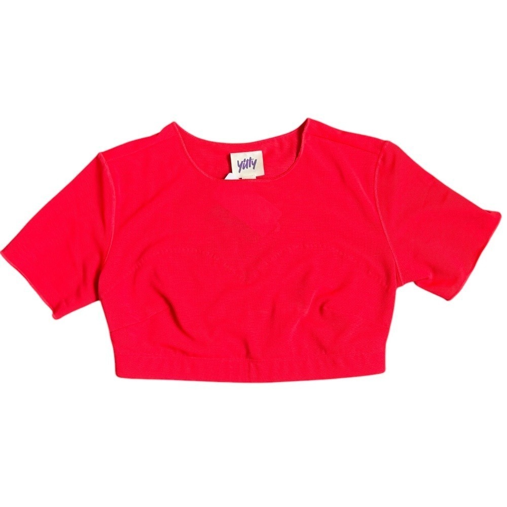 Yitty by Lizzo Mesh Me Smoothing Crop Top Pink Women's Medium Athleisure